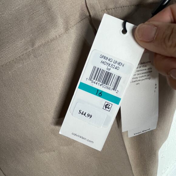 Calvin Klein Women’s Tan Linen Blend Cropped Straight Pants Size 16 - Picture 3 of 8